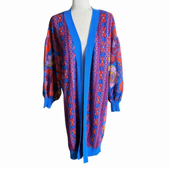 Farm Rio Sweaters - Farm Rio Floral Printed Cardigan Sweater Duster O/S Colorful Maximalist Boho